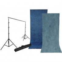 Impact Background Kit with 10 x 24' Stone Blue/Nickel Reversible Muslin Backdrop