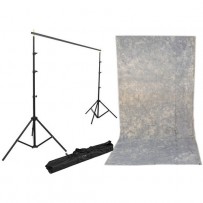 Impact Background Kit with 10 x 12' Tie-Dyed Slate Gray Muslin Backdrop