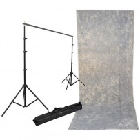 Impact Background Kit with 10 x 24' Tie-Dyed Slate Gray Muslin Backdrop